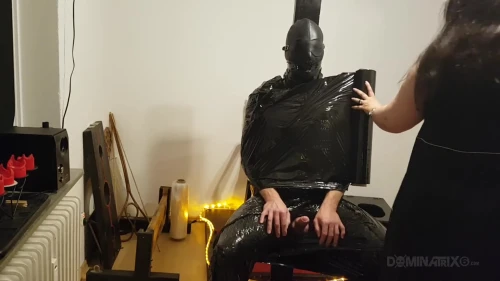 Saran-Wrapped Slave CBT – Exposed Cock Clamped & Spanked by Domme: Watch on EroticOnly